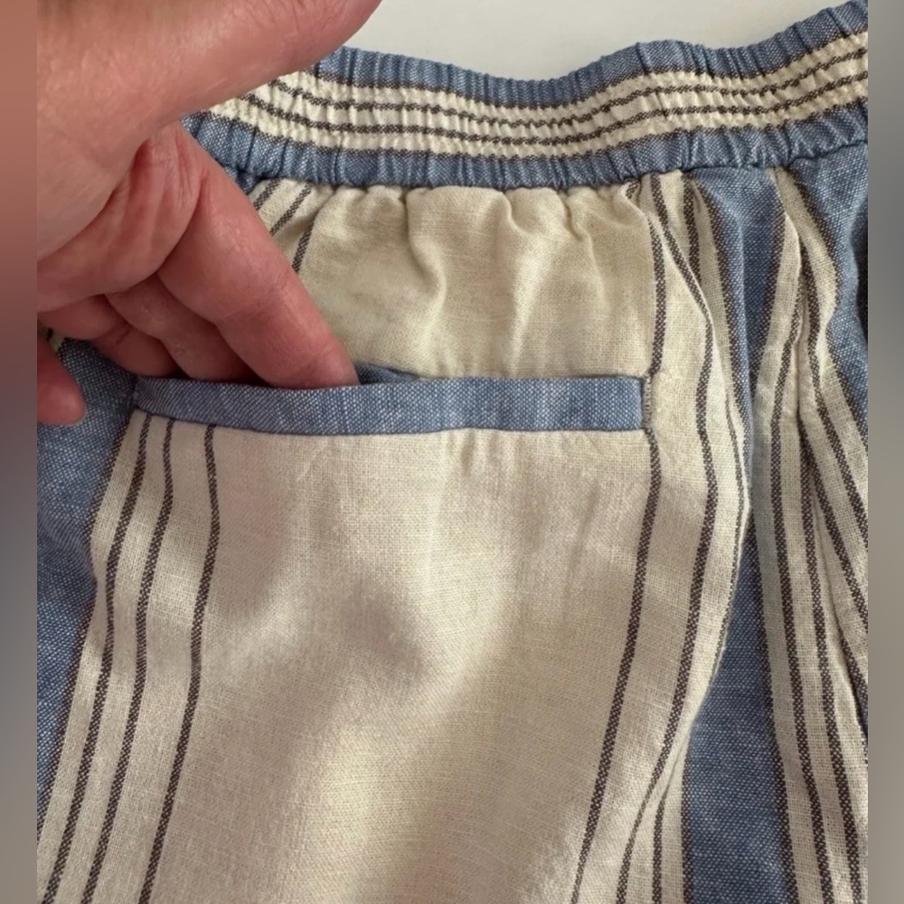 Banana Republic Linen Blend Easy Wide Leg Cropped Pant Blue Striped Small - Picture 11 of 11